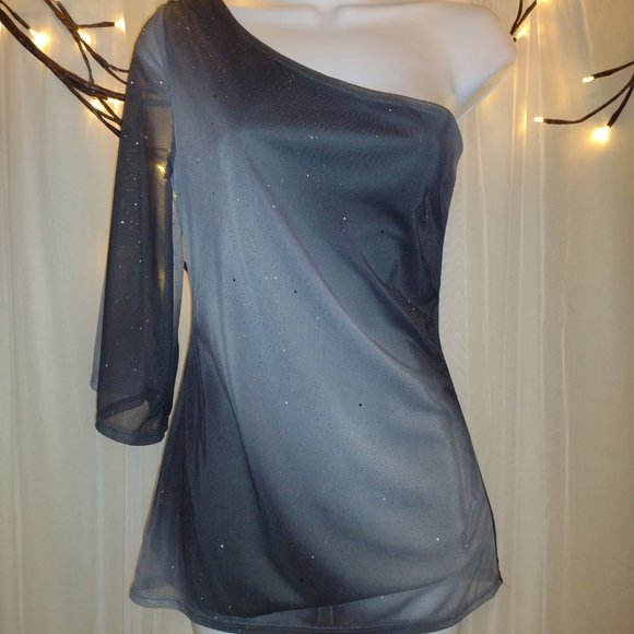 One Shoulder Smoky Shimmery Blouse - Picture 1 of 13